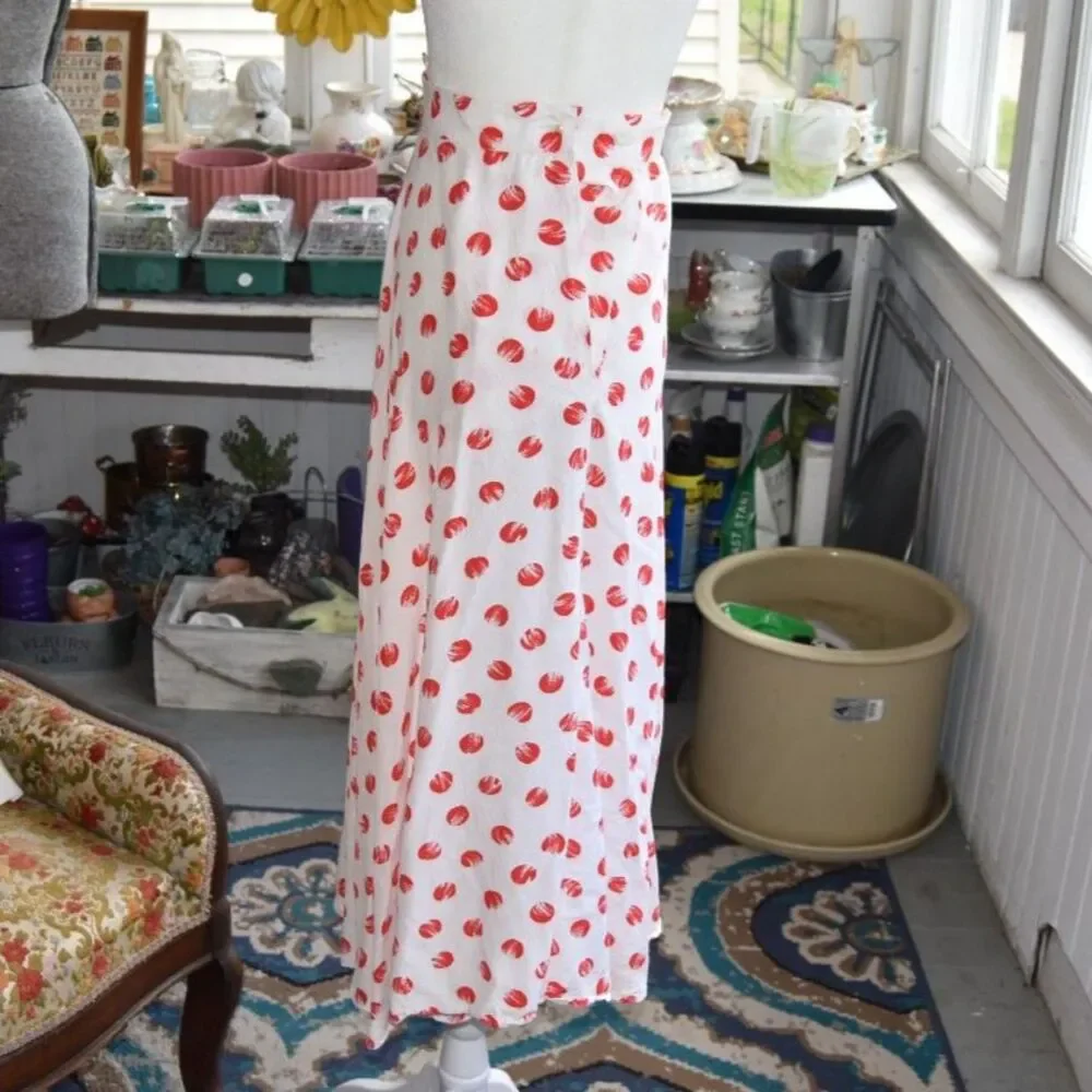 Vintage Josephine Chaus Red Polka Dot Rayon Midi Skirt High Waist 25 Size XS